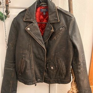 Polo by Ralph Lauren Black Leather Jacket with Red Lining